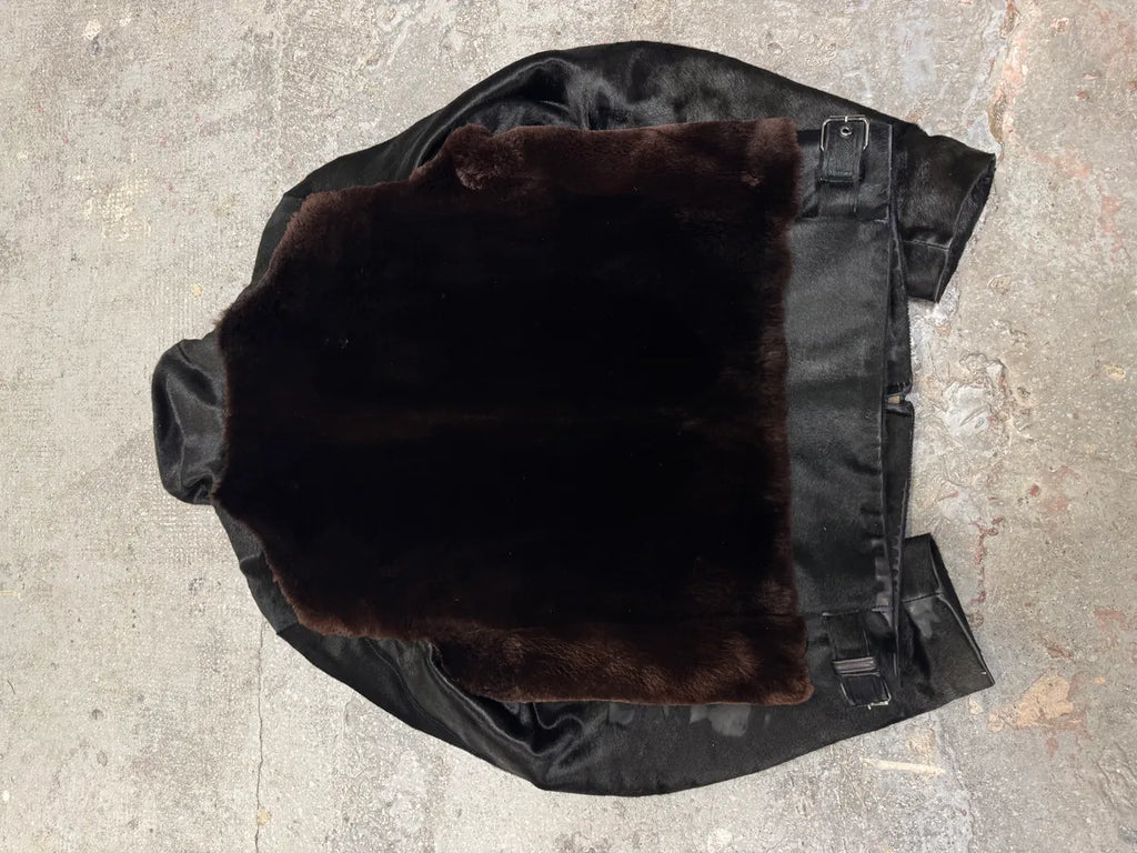 AW2004 Gucci Black Pony Hair Brown Fur Leather Jacket (S) 8