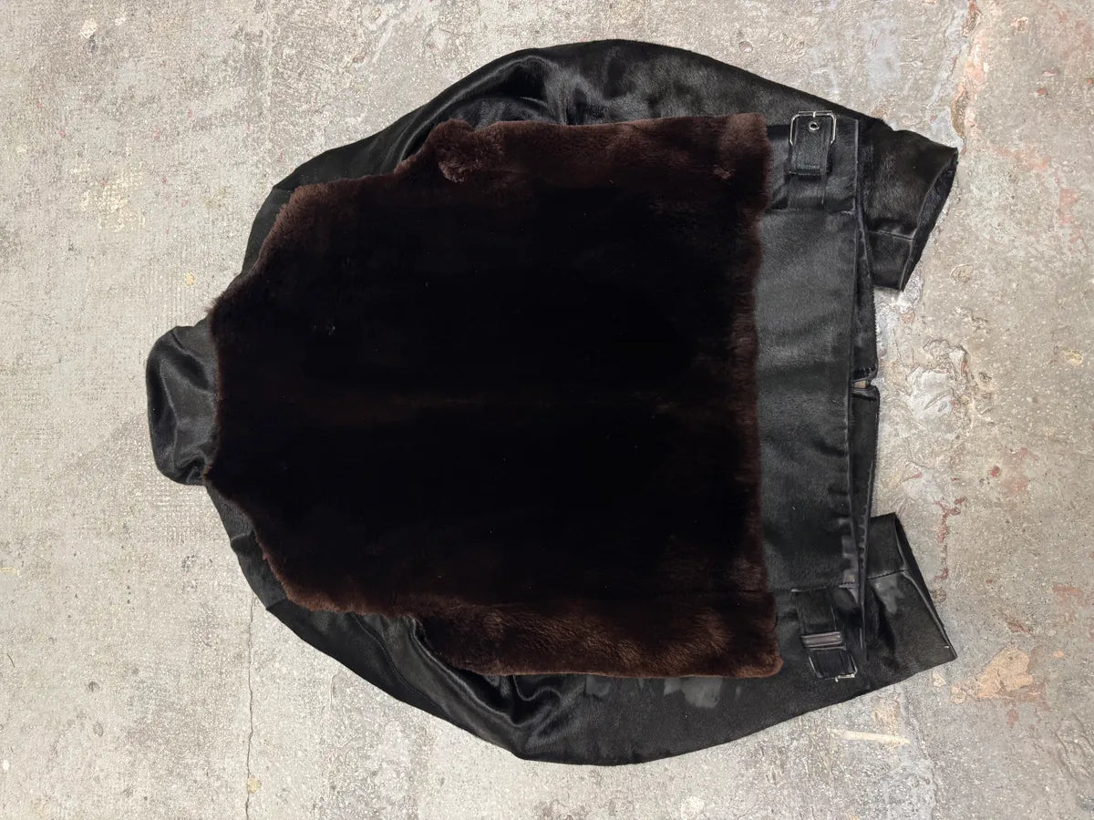 AW2004 Gucci Black Pony Hair Brown Fur Leather Jacket (S) 8