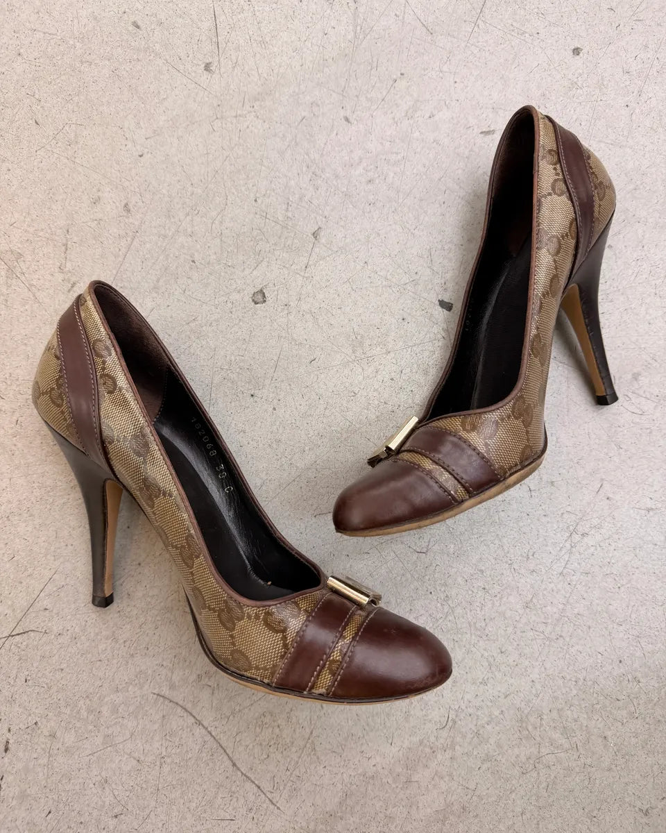 AW2004 Gucci Brown Leather Monogram Bow Heels by Tom Ford fENCYcf 4