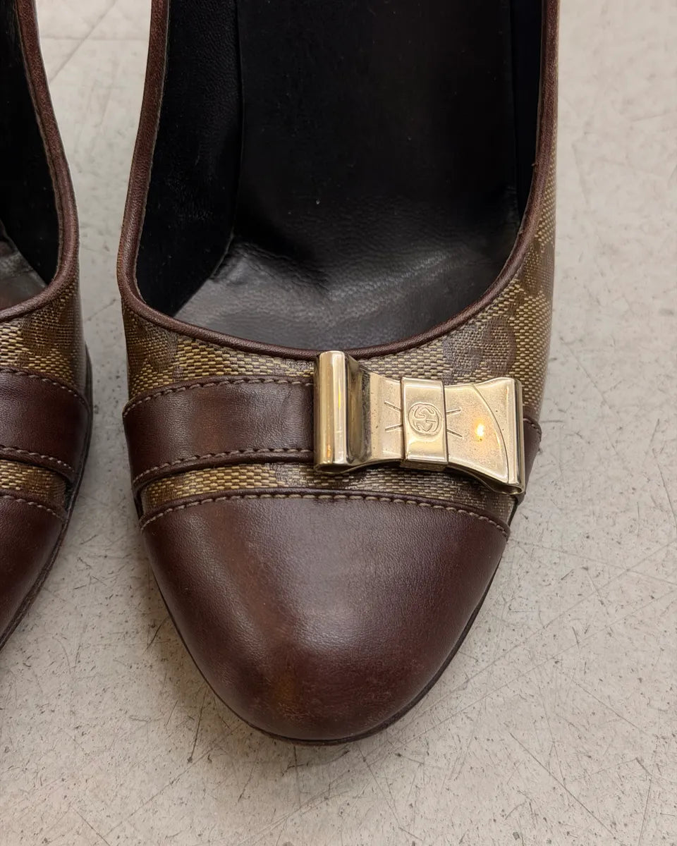 AW2004 Gucci Brown Leather Monogram Bow Heels by Tom Ford fENCYcf 5