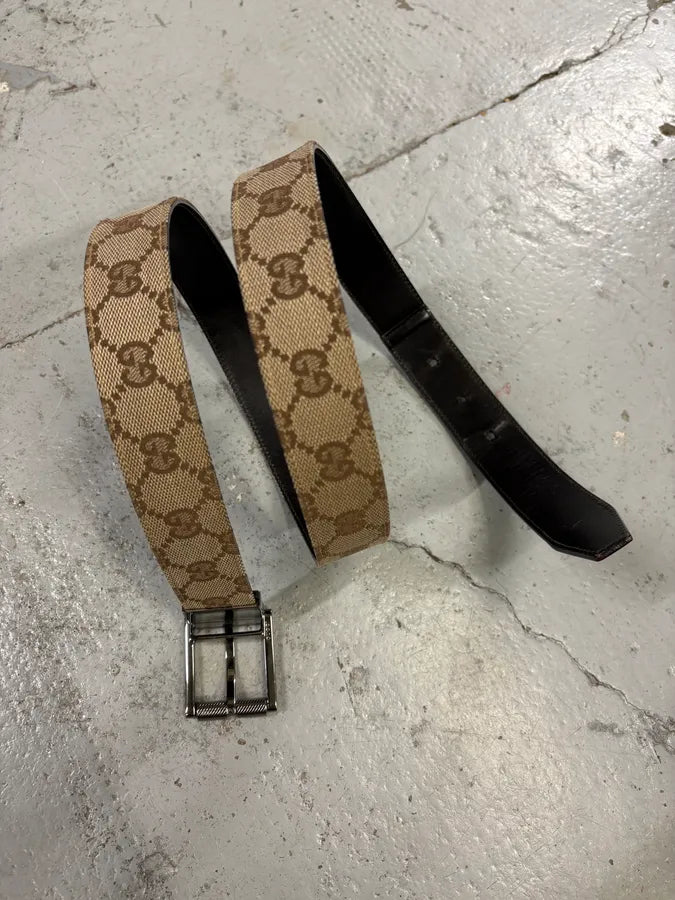 AW2004 Gucci by Tom Ford Beige Monogram Leather Belt HVNwpPc 2