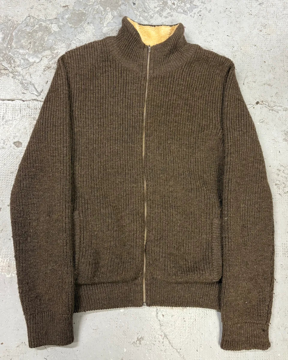 AW2004 Maison Martin Margiela Plushed Wool Brown Zip-up Sweater (L) ehBHlax 0