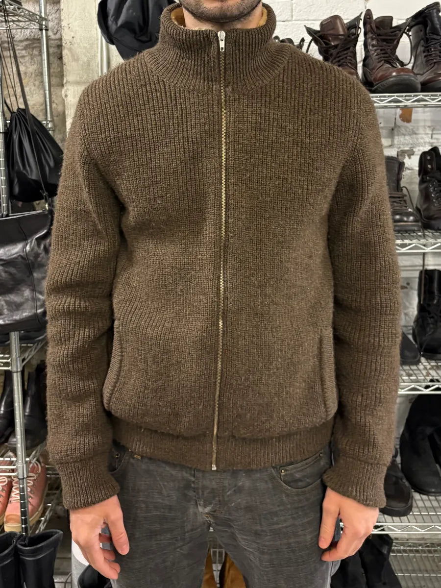 AW2004 Maison Martin Margiela Plushed Wool Brown Zip-up Sweater (L) ehBHlax 1