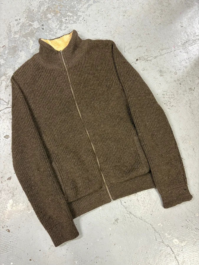 AW2004 Maison Martin Margiela Plushed Wool Brown Zip-up Sweater (L) ehBHlax 3