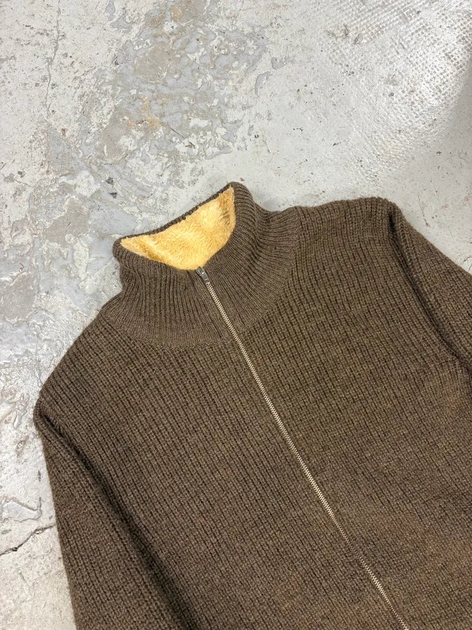 AW2004 Maison Martin Margiela Plushed Wool Brown Zip-up Sweater (L) ehBHlax 4