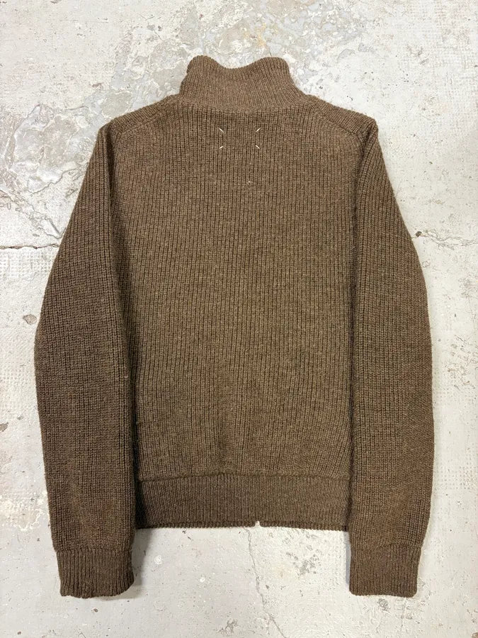 AW2004 Maison Martin Margiela Plushed Wool Brown Zip-up Sweater (L) ehBHlax 5
