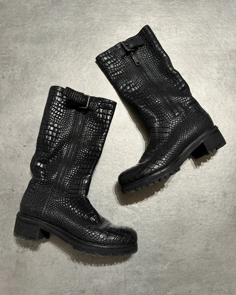 AW2004 Prada Black Crocodile Effect Leather Boots (39eu/us6.5) 0