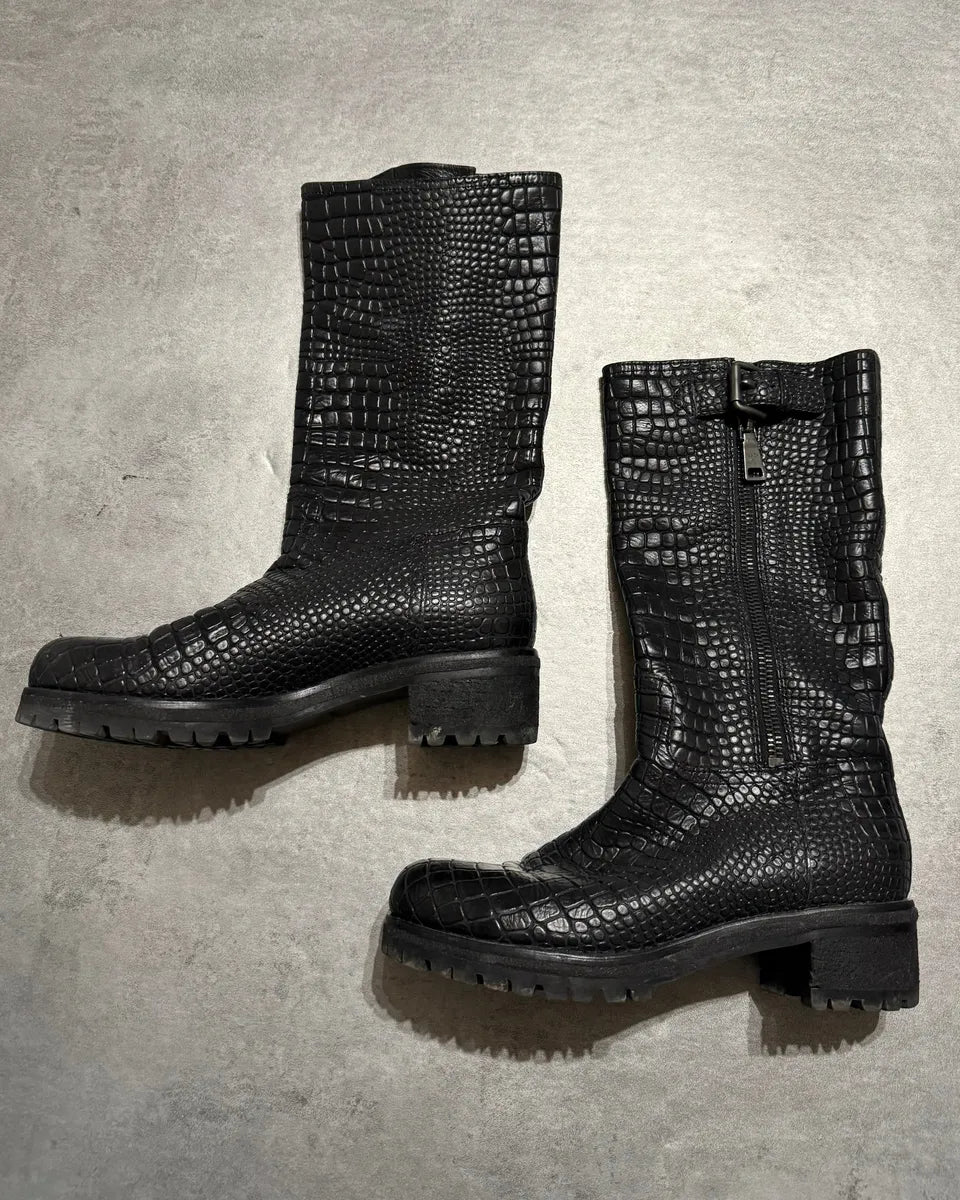 AW2004 Prada Black Crocodile Effect Leather Boots (39eu/us6.5) 1