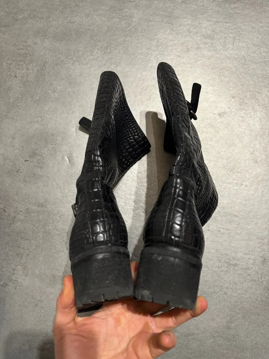 AW2004 Prada Black Crocodile Effect Leather Boots (39eu/us6.5) 2