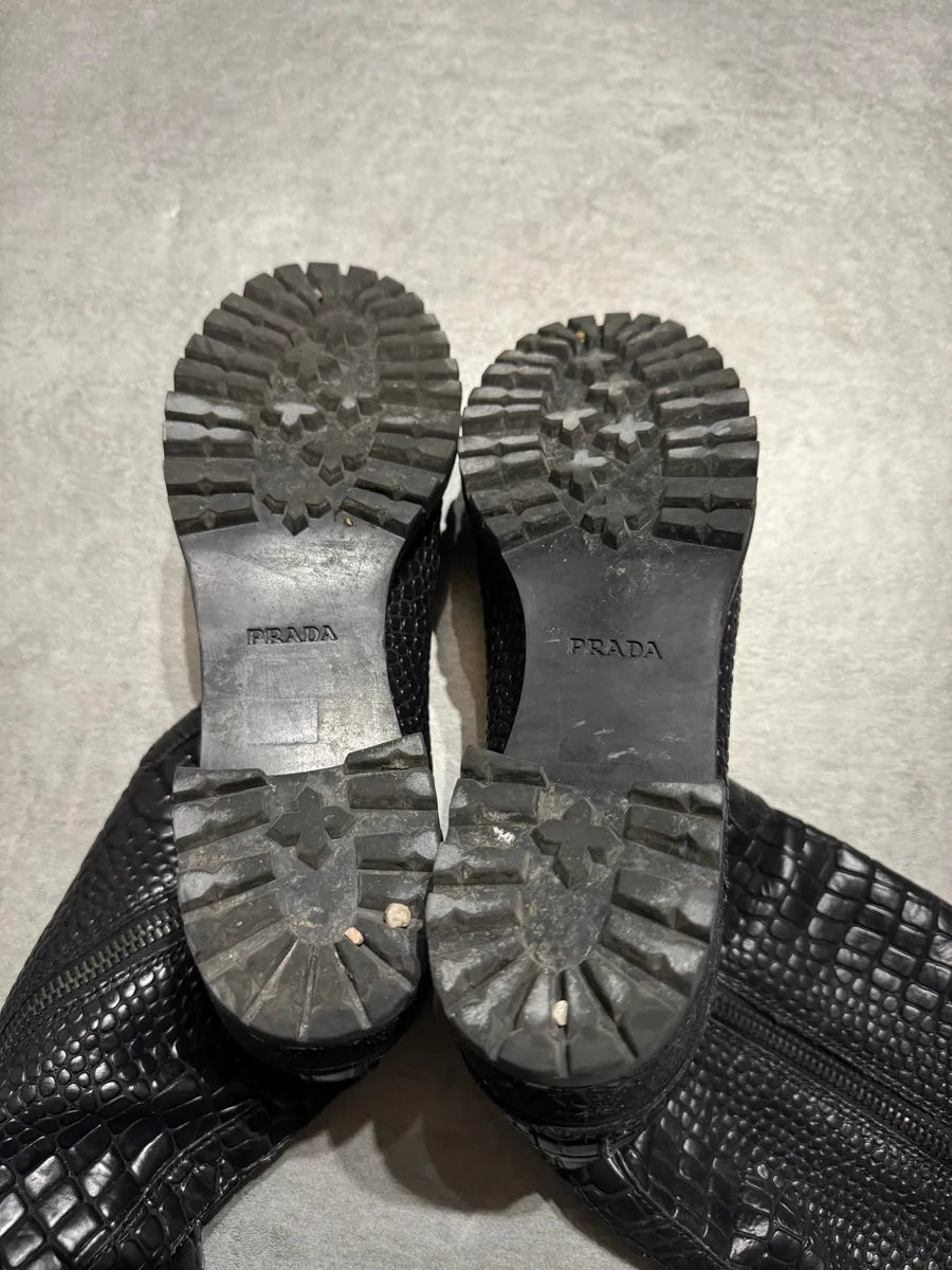 AW2004 Prada Black Crocodile Effect Leather Boots (39eu/us6.5) 4