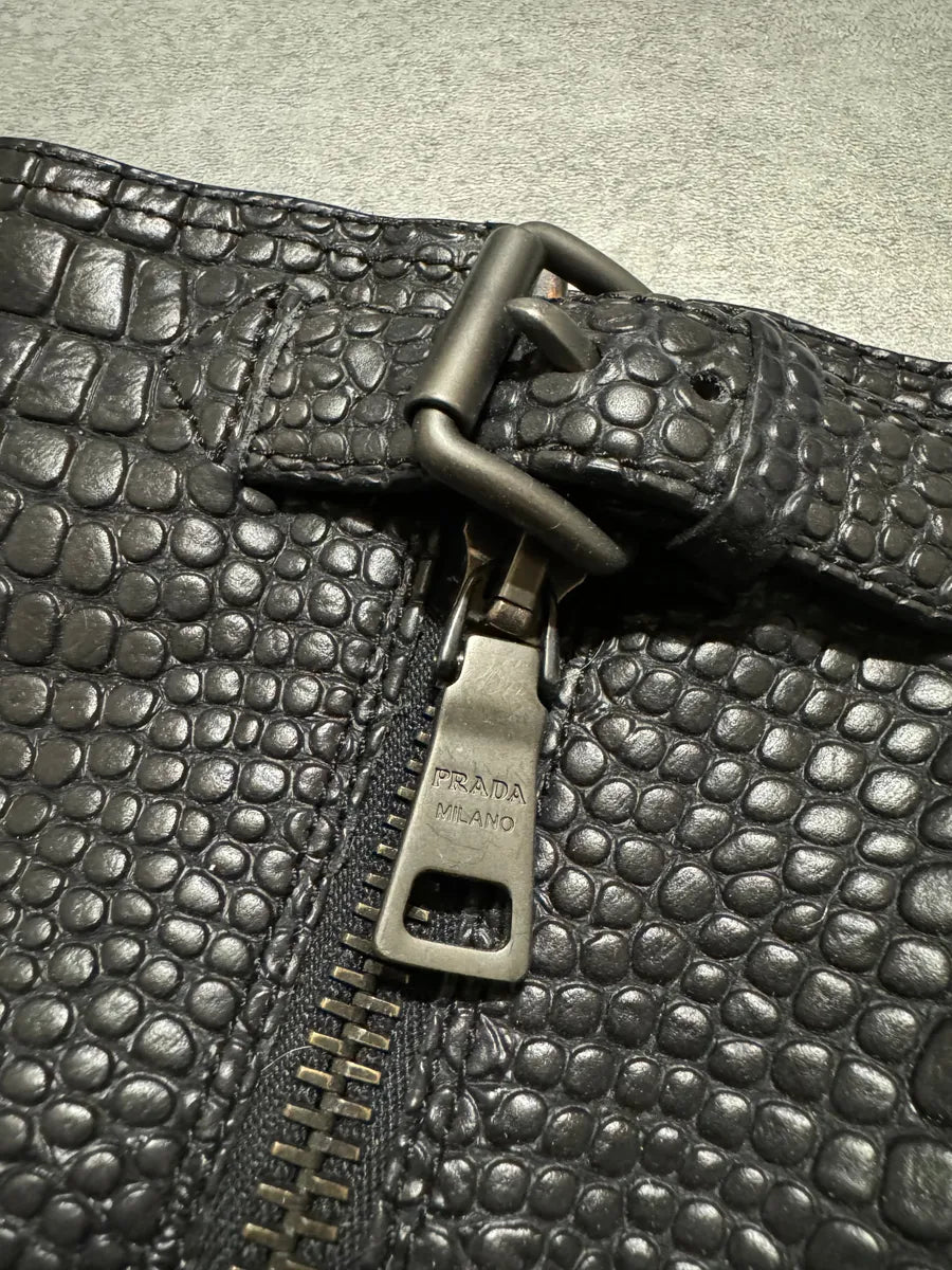 AW2004 Prada Black Crocodile Effect Leather Boots (39eu/us6.5) 5