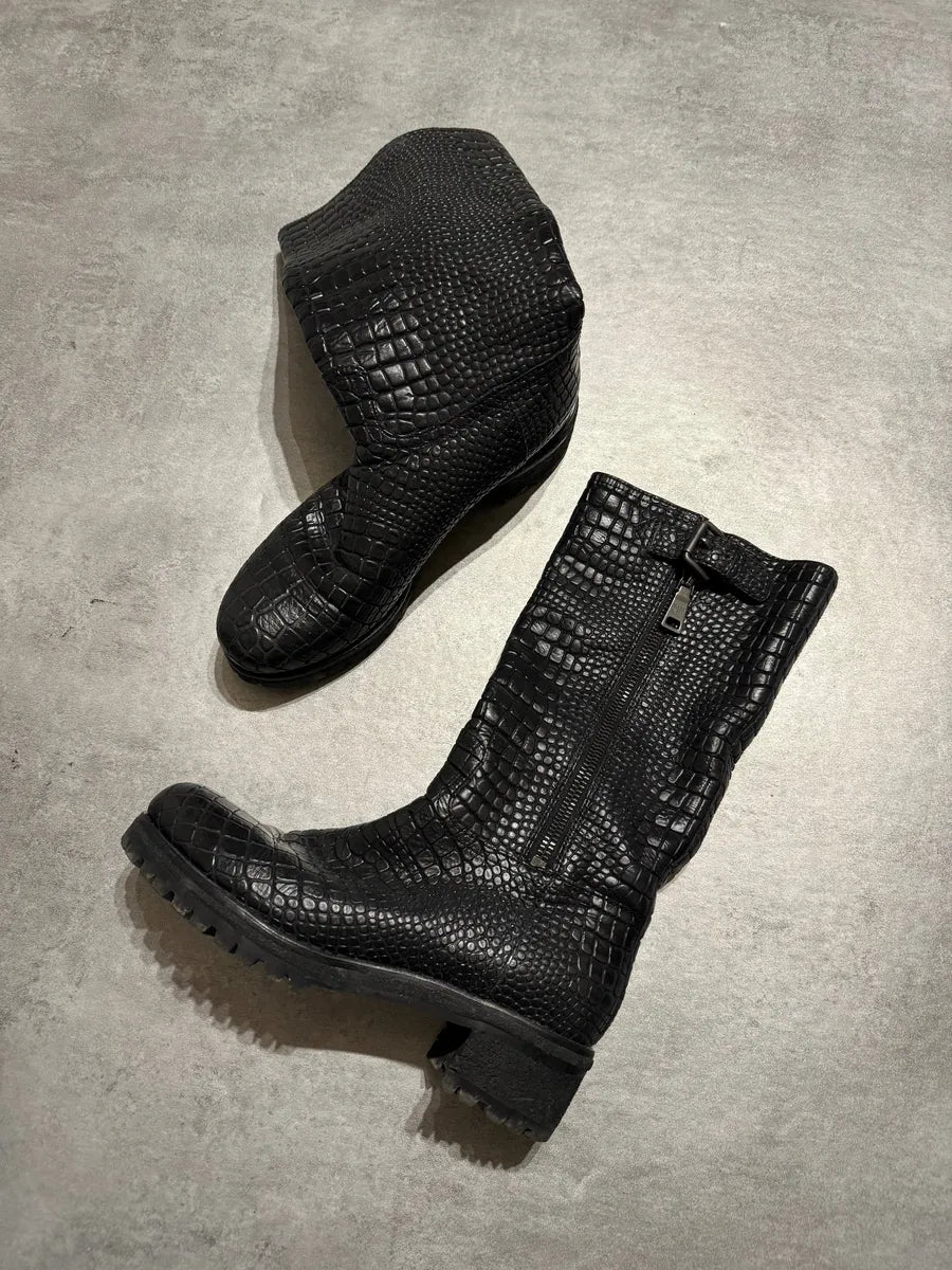 AW2004 Prada Black Crocodile Effect Leather Boots (39eu/us6.5) 6
