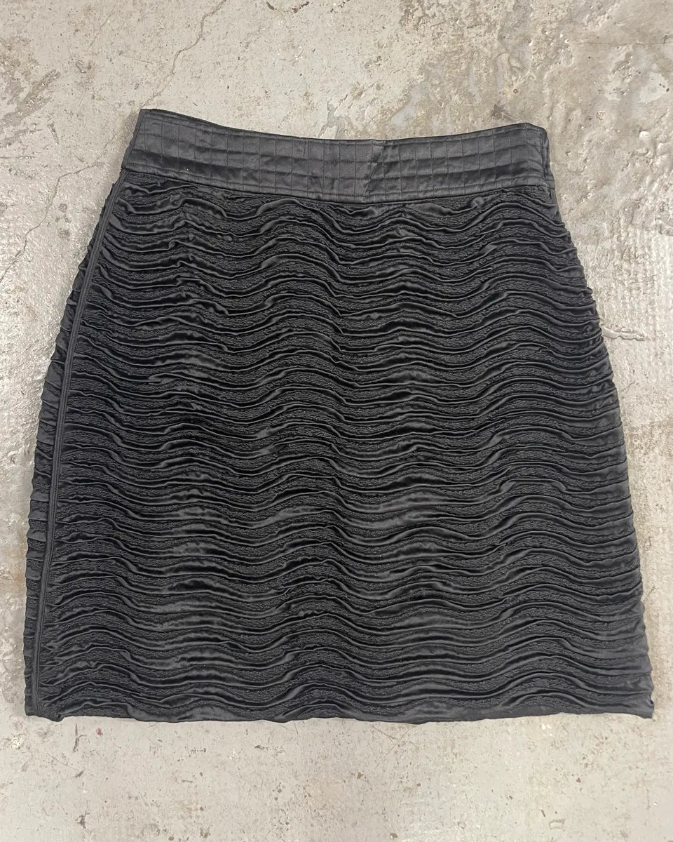 AW2004 Prada Black Plissed Quilted Skirt (S) gmoRiZq 0