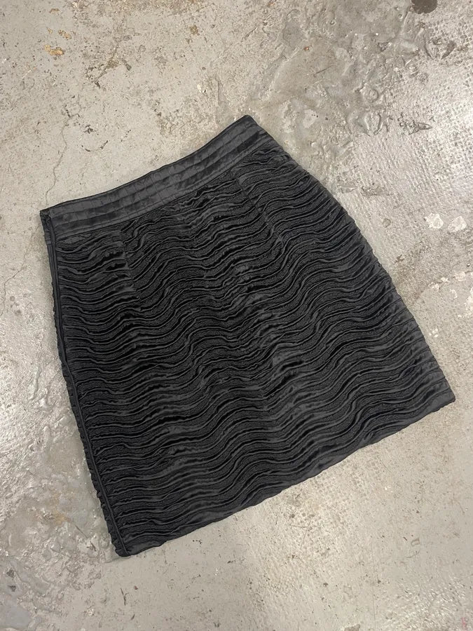 AW2004 Prada Black Plissed Quilted Skirt (S) gmoRiZq 2