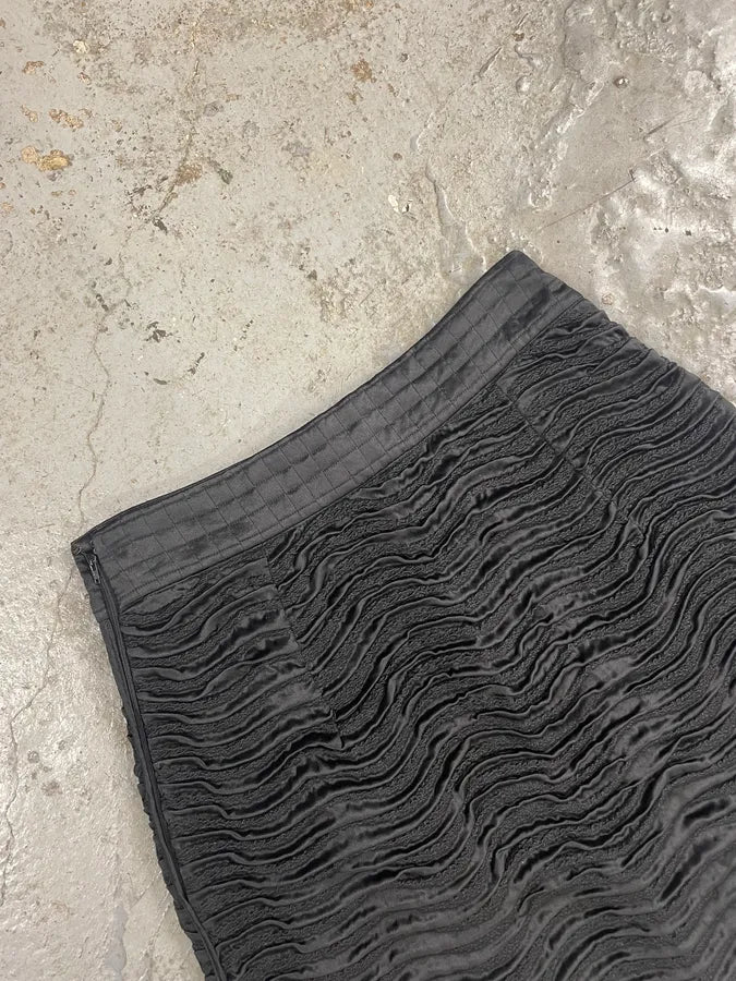 AW2004 Prada Black Plissed Quilted Skirt (S) gmoRiZq 3