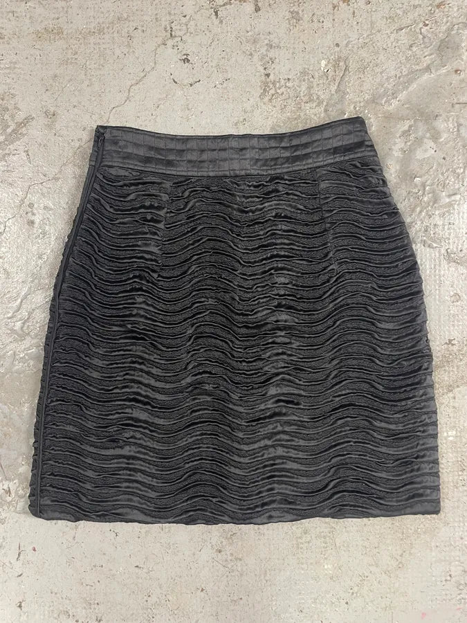 AW2004 Prada Black Plissed Quilted Skirt (S) gmoRiZq 4
