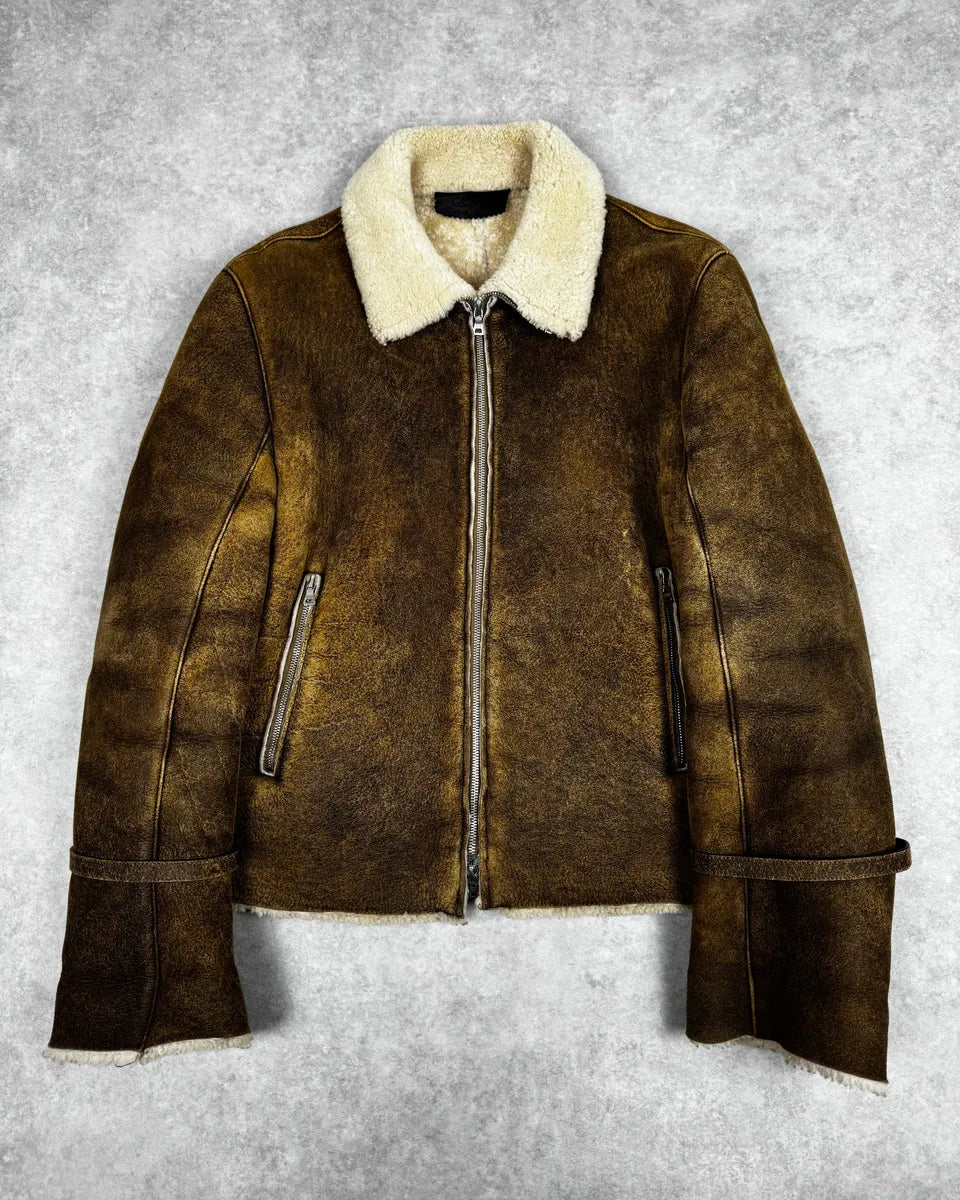 AW2004 Prada Brown Premium Shearling Leather Jacket hZBjXcr 0