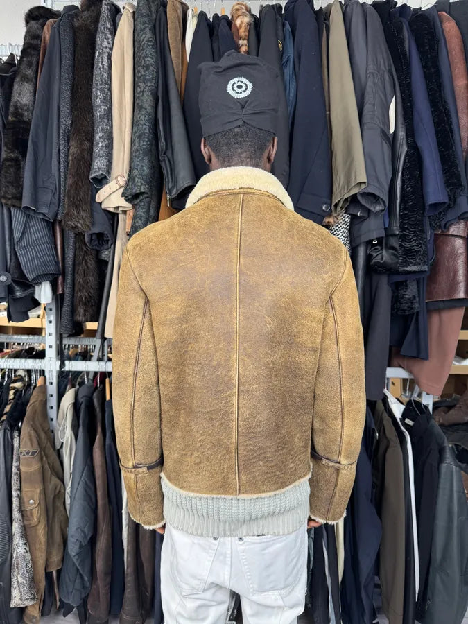 AW2004 Prada Brown Premium Shearling Leather Jacket hZBjXcr 2