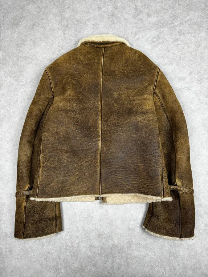AW2004 Prada Brown Premium Shearling Leather Jacket hZBjXcr 3