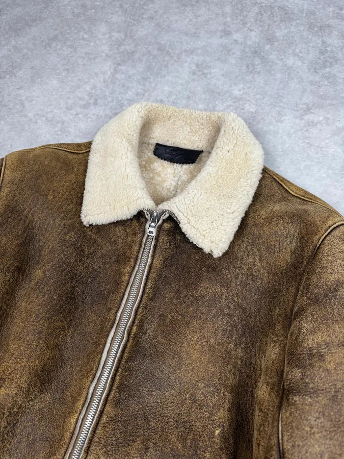AW2004 Prada Brown Premium Shearling Leather Jacket hZBjXcr 4