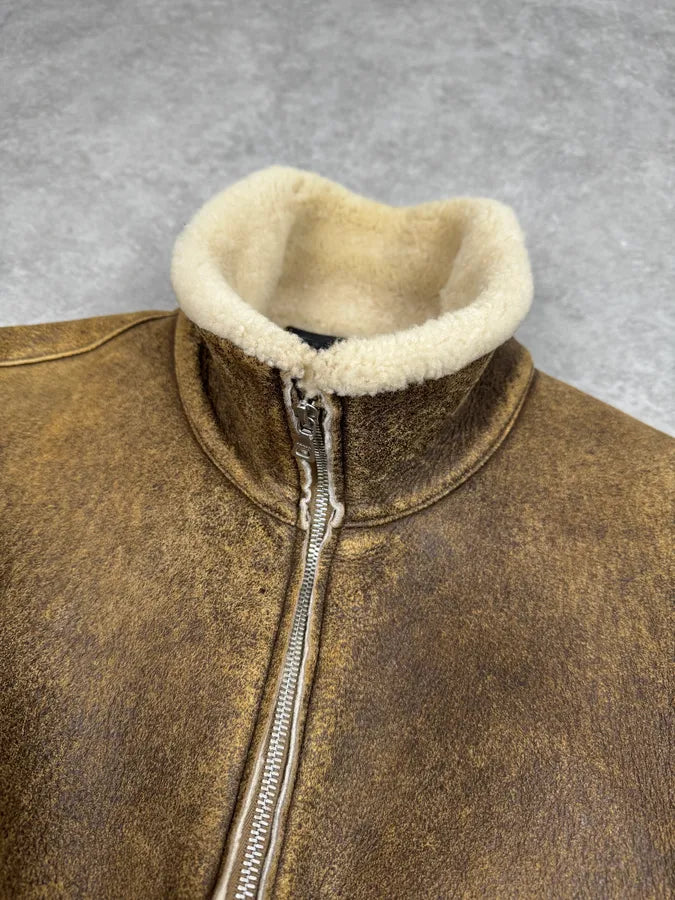 AW2004 Prada Brown Premium Shearling Leather Jacket hZBjXcr 5