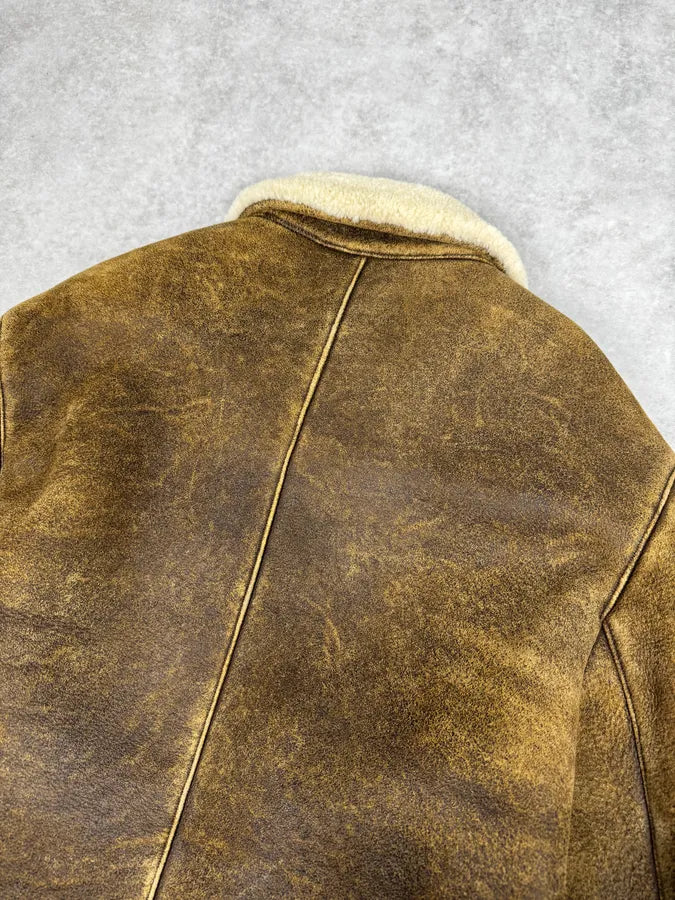 AW2004 Prada Brown Premium Shearling Leather Jacket hZBjXcr 6