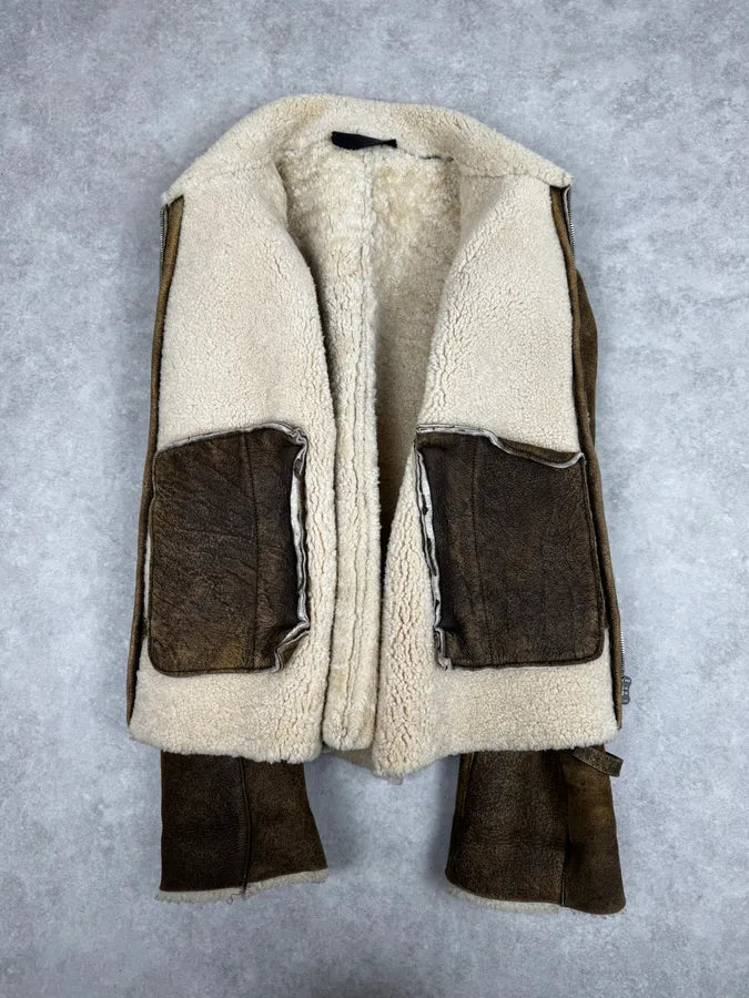 AW2004 Prada Brown Premium Shearling Leather Jacket hZBjXcr 7