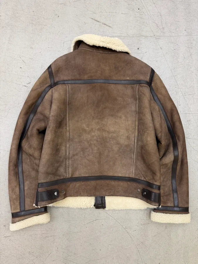 AW2004 Prada Brown Suede Shearling Collar Leather Jacket XqPXLZS 1