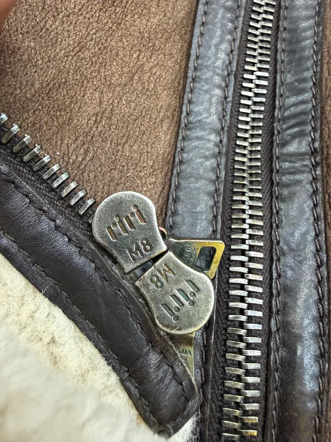AW2004 Prada Brown Suede Shearling Collar Leather Jacket XqPXLZS 5