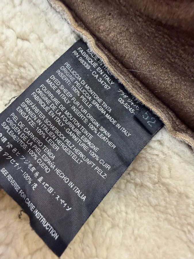 AW2004 Prada Brown Suede Shearling Collar Leather Jacket XqPXLZS 7