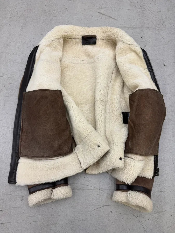 AW2004 Prada Brown Suede Shearling Collar Leather Jacket XqPXLZS 8