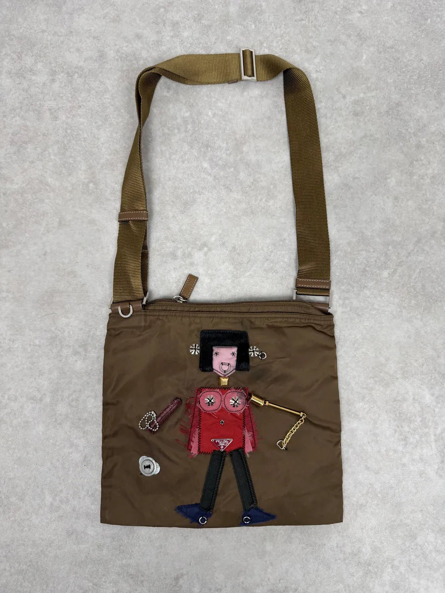 AW2004 Prada Humanoid Brown Nylon Shoulder Bag CXxqQRP 0