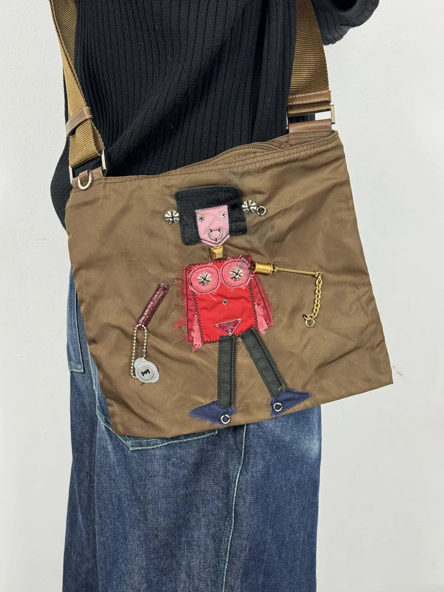 AW2004 Prada Humanoid Brown Nylon Shoulder Bag CXxqQRP 3