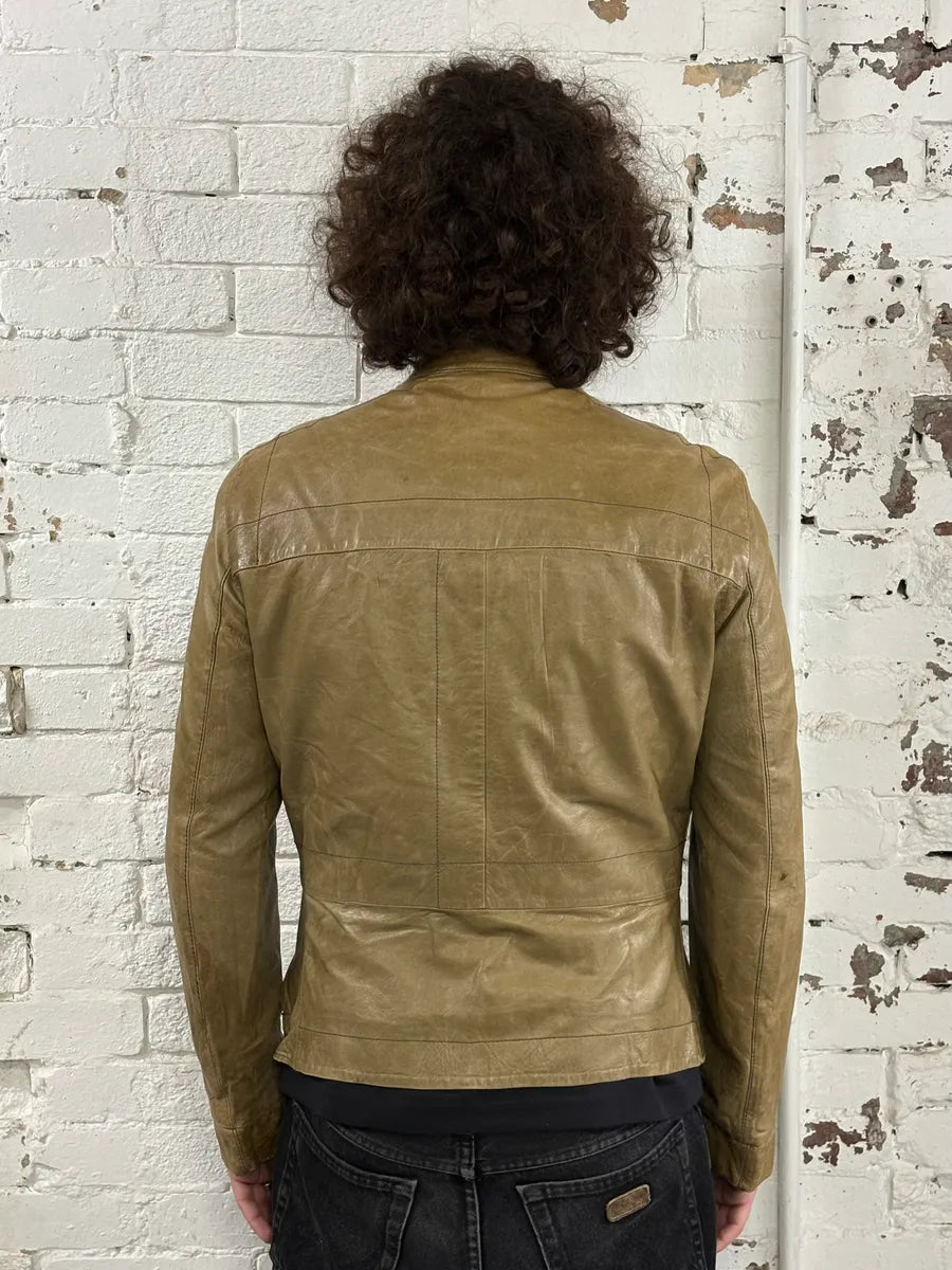 AW2004 Rick Owens Cargo Pocket Khaki Leather Jacket xNDNLvi 3