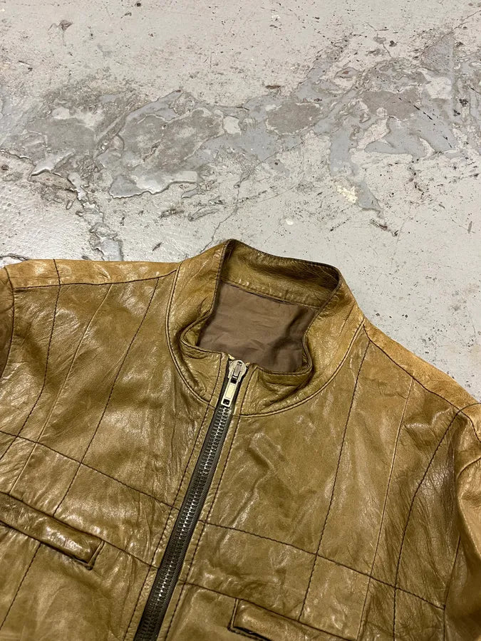 AW2004 Rick Owens Cargo Pocket Khaki Leather Jacket xNDNLvi 5