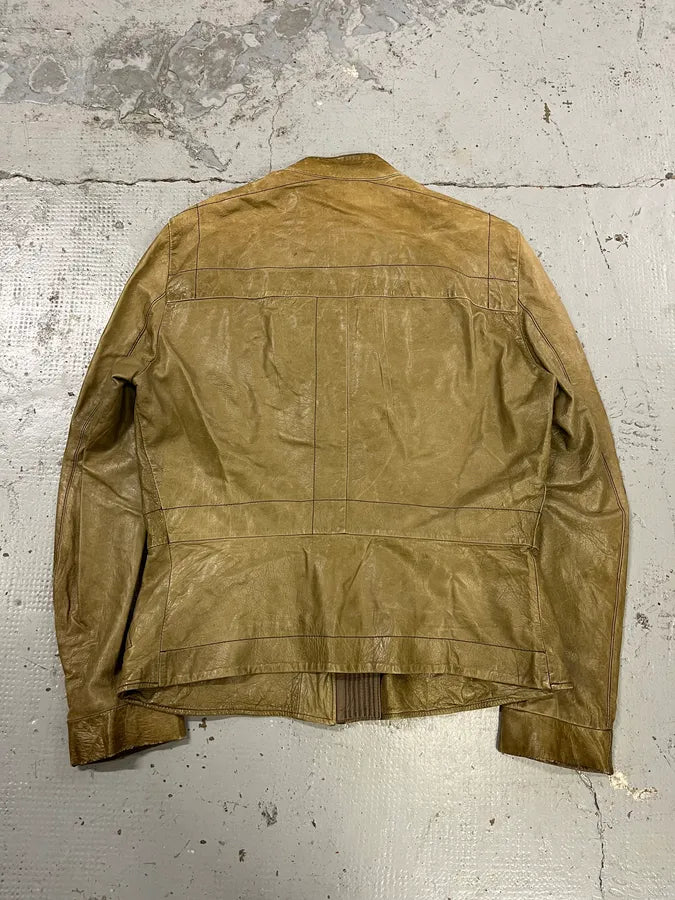 AW2004 Rick Owens Cargo Pocket Khaki Leather Jacket xNDNLvi 7