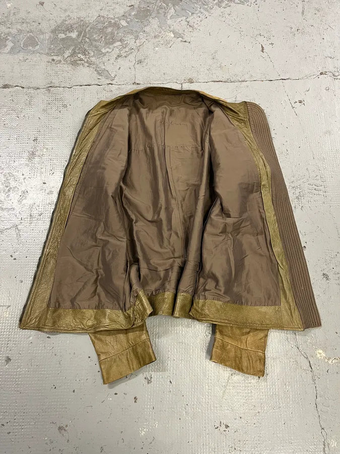 AW2004 Rick Owens Cargo Pocket Khaki Leather Jacket xNDNLvi 8