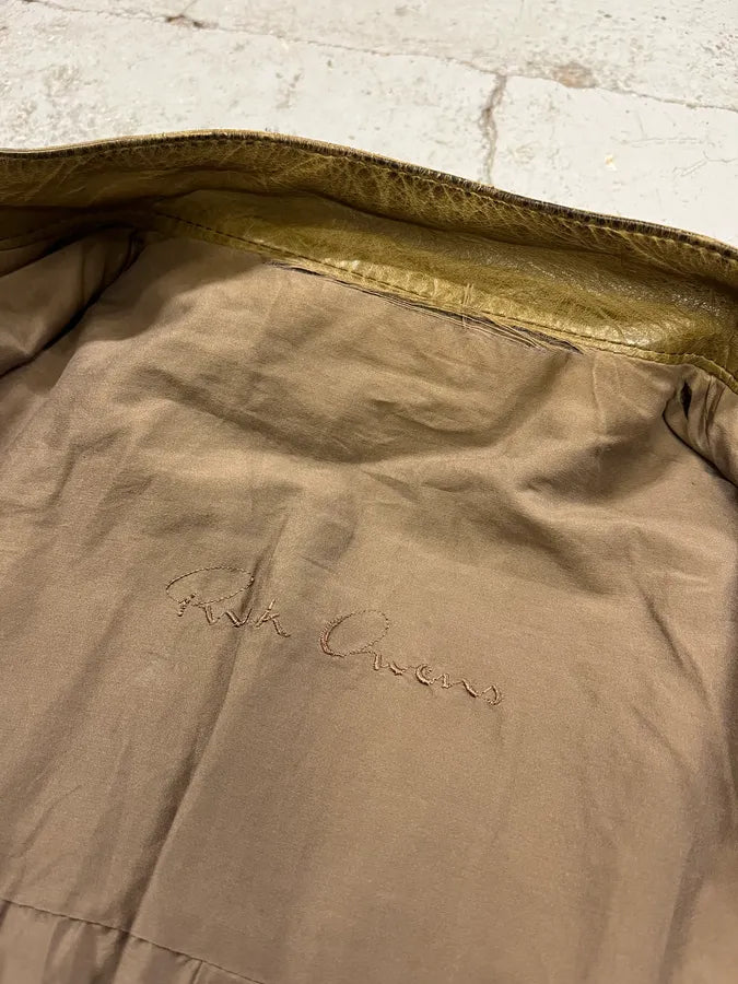 AW2004 Rick Owens Cargo Pocket Khaki Leather Jacket xNDNLvi 9