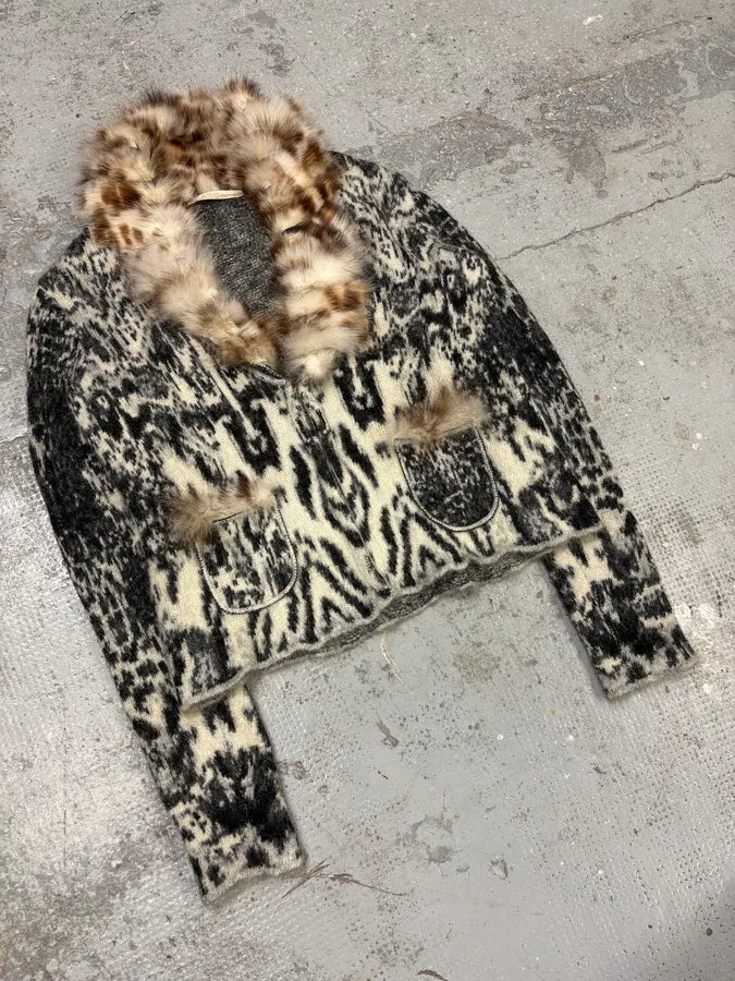 AW2004 Roberto Cavalli Fox Fur Leopard Mohair Cardigan mswYSUq 1