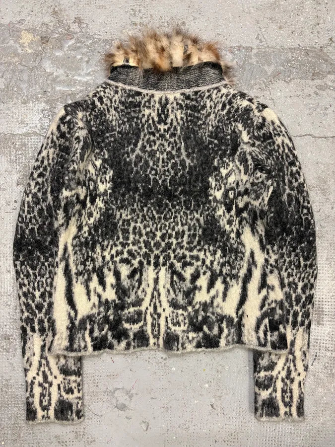 AW2004 Roberto Cavalli Fox Fur Leopard Mohair Cardigan mswYSUq 3