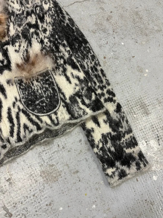 AW2004 Roberto Cavalli Fox Fur Leopard Mohair Cardigan mswYSUq 4