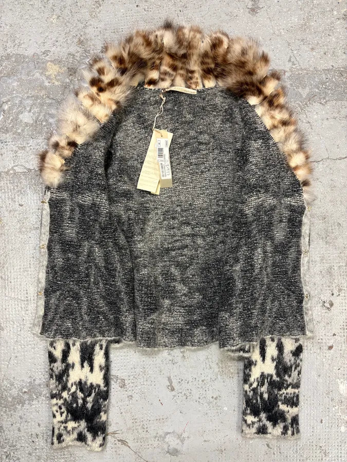 AW2004 Roberto Cavalli Fox Fur Leopard Mohair Cardigan mswYSUq 5