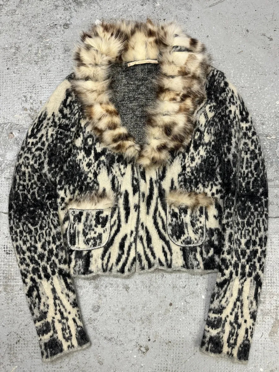 AW2004 Roberto Cavalli Fox Fur Leopard Mohair Cardigan YfiYoee 0