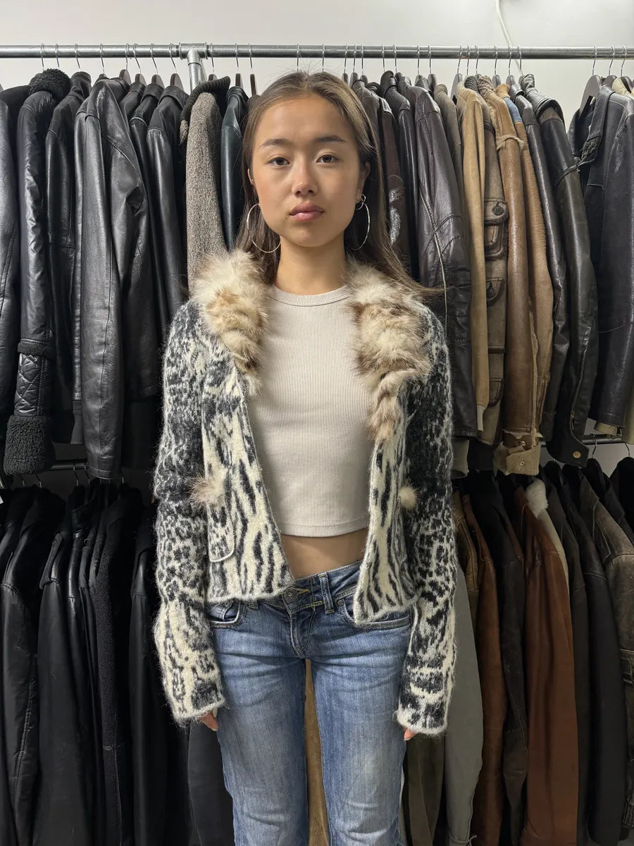 AW2004 Roberto Cavalli Fox Fur Leopard Mohair Cardigan YfiYoee 2