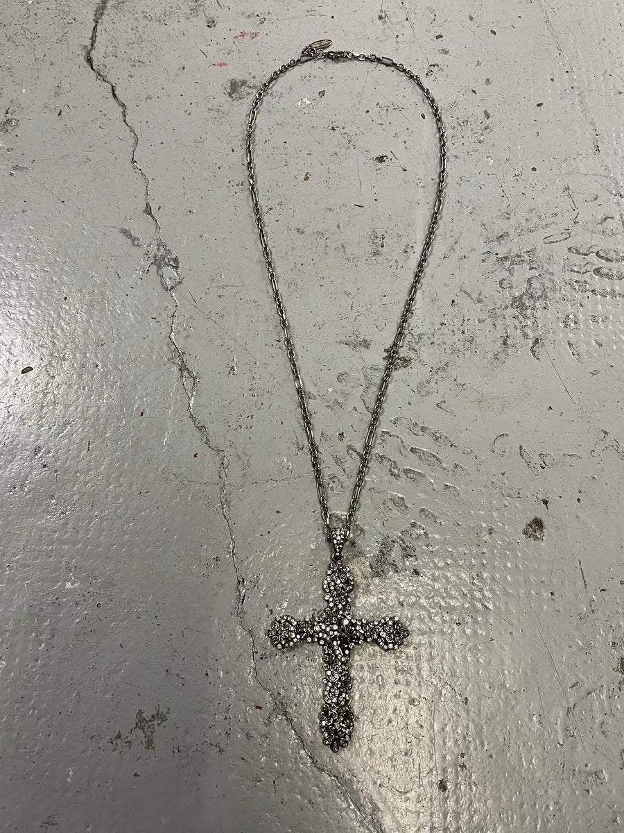 AW2004 Roberto Cavalli Silver Metal Floral Cross Pendant Necklace ZPbiJob 0