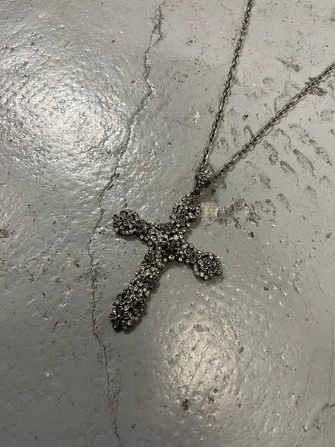 AW2004 Roberto Cavalli Silver Metal Floral Cross Pendant Necklace ZPbiJob 3