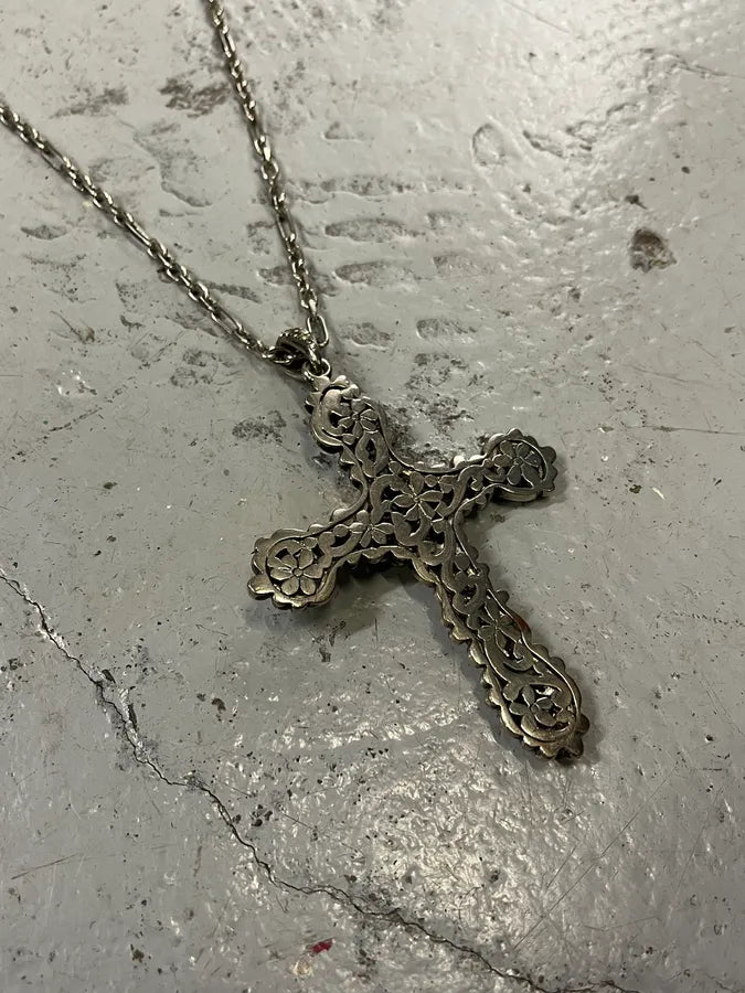 AW2004 Roberto Cavalli Silver Metal Floral Cross Pendant Necklace ZPbiJob 6