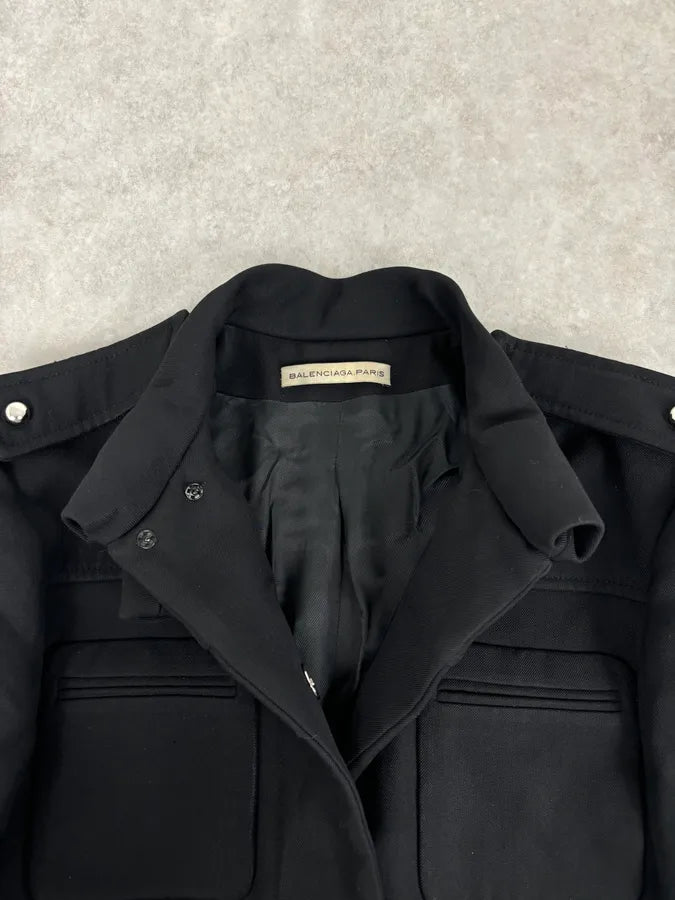 AW2005 Balenciaga Long Premium Wool Black Trench Coat MpVIRgZ 7