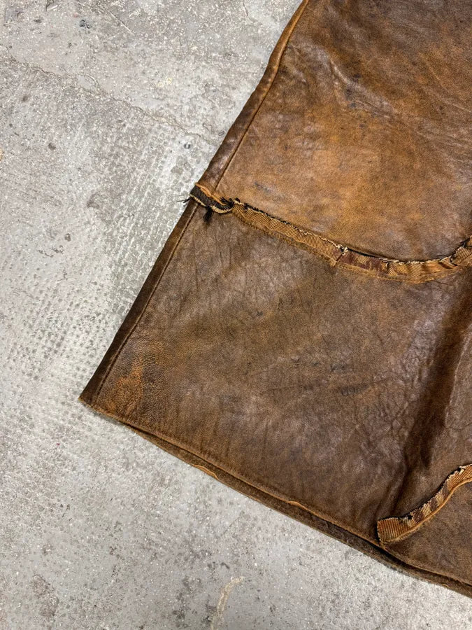 AW2005 Cavalli Asymmetrical Raw Brown Leather Skirt (L) 2