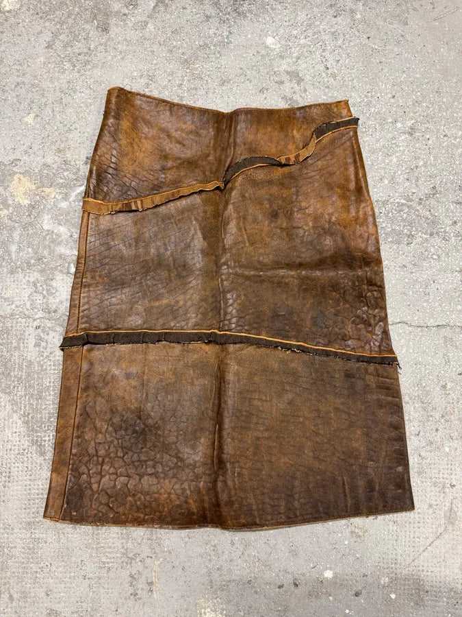AW2005 Cavalli Asymmetrical Raw Brown Leather Skirt (L) 3